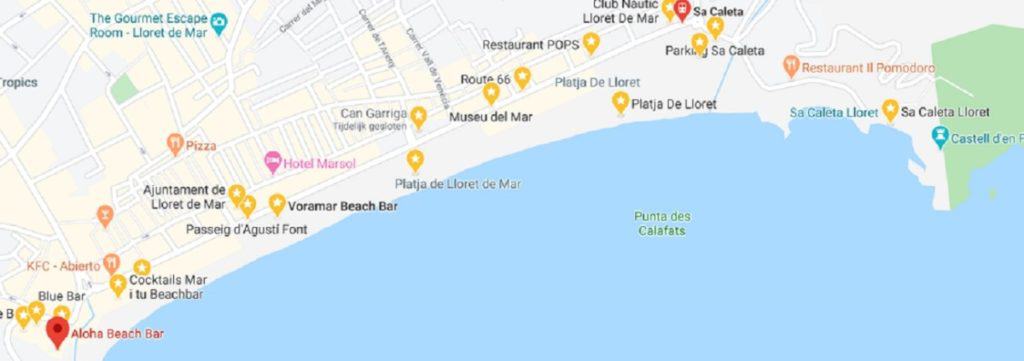 Boulevard van Lloret de Mar - op de kaart