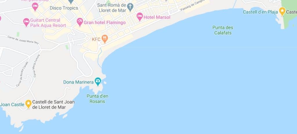 Kasteel in Lloret de Mar op de kaart