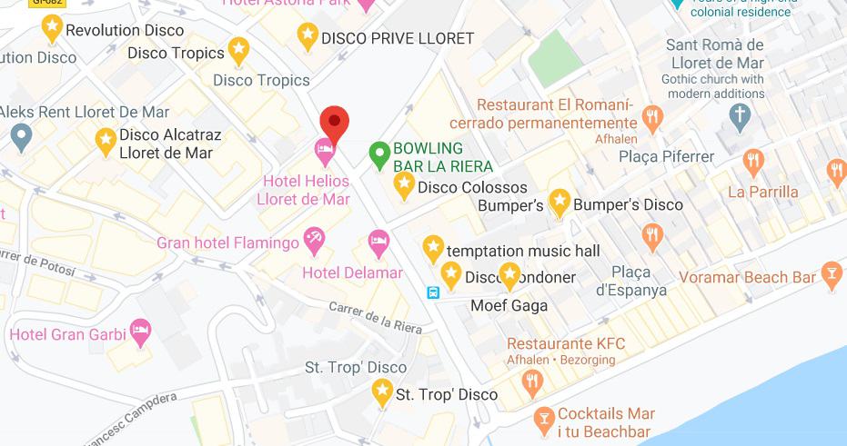 Discotheken in Lloret de Mar centrum op de kaart