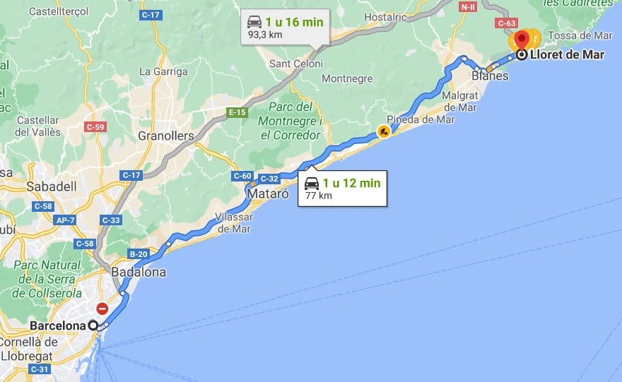 Met de Auto van Barcelona naar Lloret de Mar